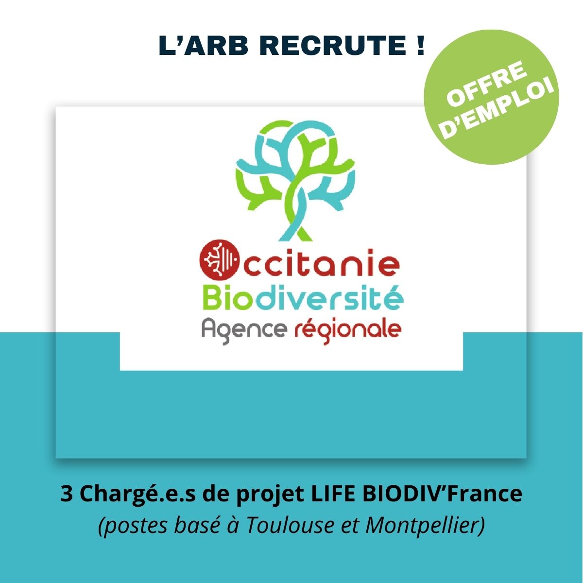 Offre d’emploi – 3 chargés de projets LIFE BIODIV’France